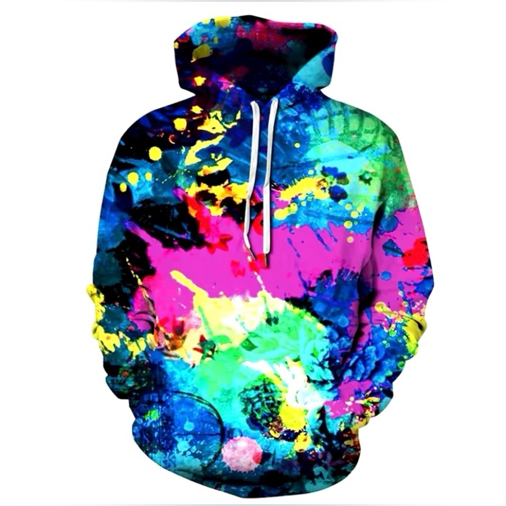 Men’s Rainbow Graffiti Pullover Hoodie With Pockets. Size - Large